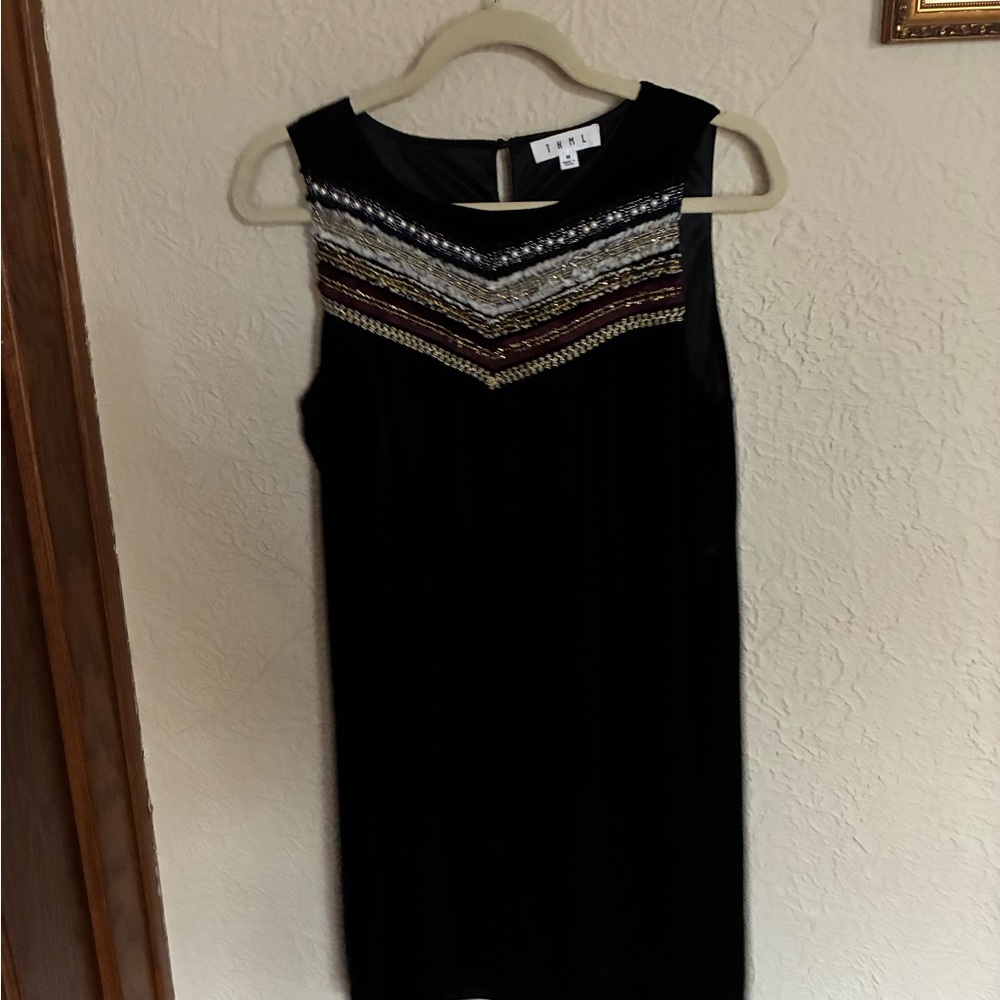 THML Black Mini Dress with Embellished Neckline
